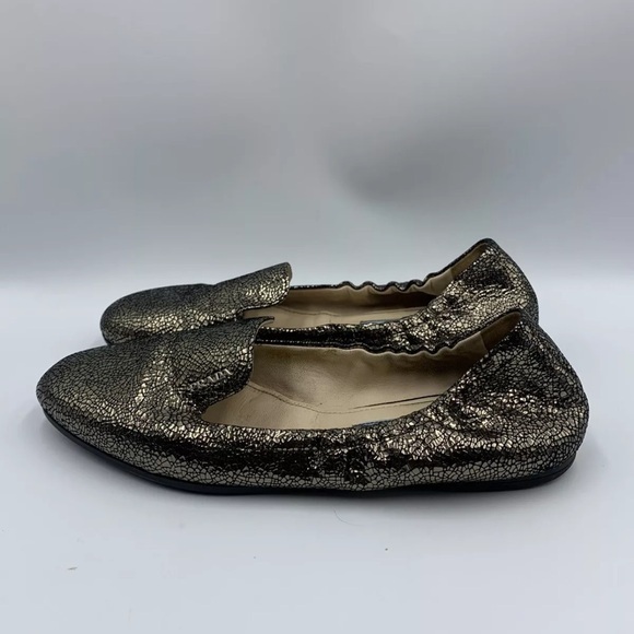 PRADA Metallic Crackled Leather Logo Loafer Flats size 6.5 - Picture 1 of 9